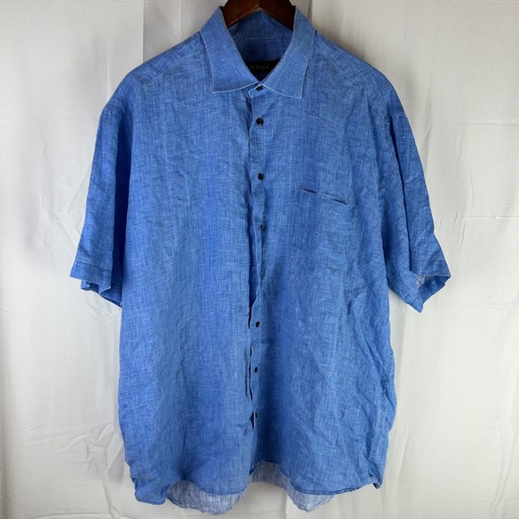 St Croix Other - St Croix Mens Blue 100 Linen Short Sleeve Button Up Shirt Made Italy XXL